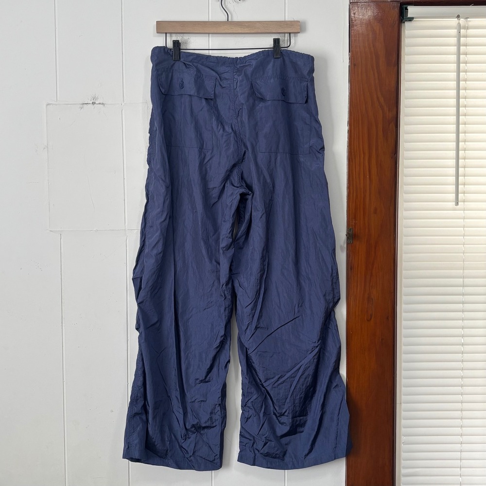 Edikted Navy Blue Nylon Parachute Pants Oversized Wide Leg Cargo Trousers M/L - Picture 5 of 6